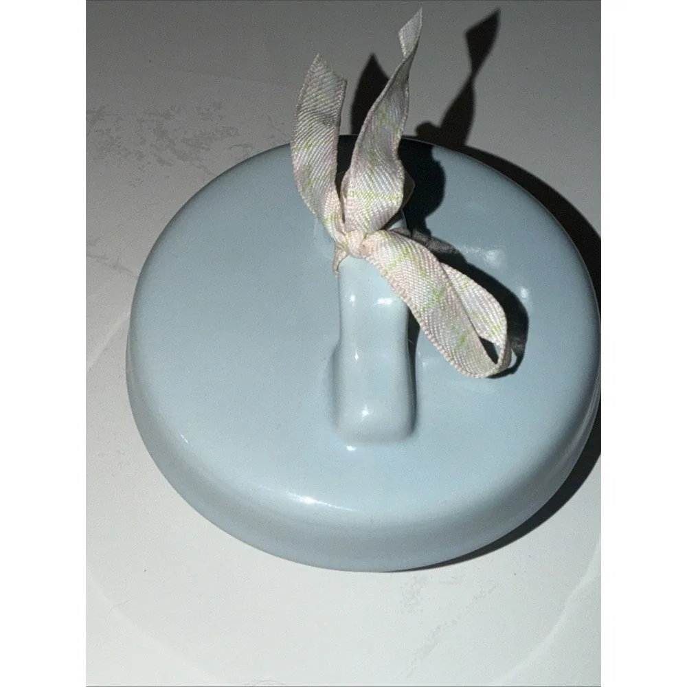 Ceramic Canister Replacement Lid Light Blue Plaid Ribbon Airtight Seal 4 Inch